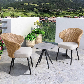 Outdoor Furniture Set for Courtyard Villas: Rattan Chairs with Soft Cushions for Relaxing on Open-Air Balconies Trendy Waterproof and UV-Resistant Outdoor Table and Chair Combination