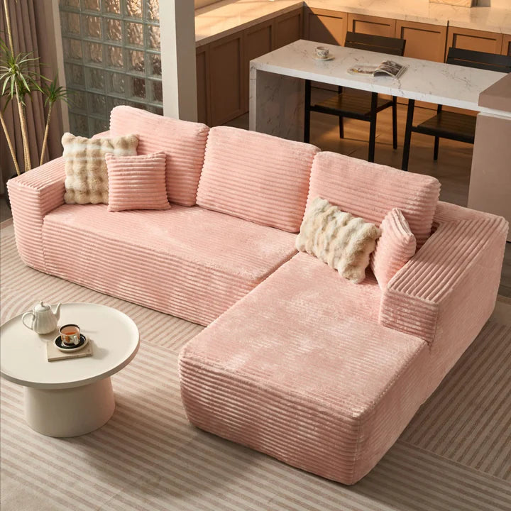 104" L-Shape Modular Couch with Chaise, Plush Corduroy Fabric, No Assembly Required