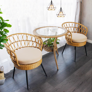 Outdoor Furniture Set: Rattan Lounge Chair with Backrest Trendy Nordic-Style B&B Dining Chair Handcrafted Woven Rattan Dining Chair