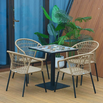 Outdoor Furniture Set: Wicker Garden Chairs for Outdoor Relaxation Balcony & Patio Set: Nordic Folk Style Tea Table & Chair Set Dining Chairs