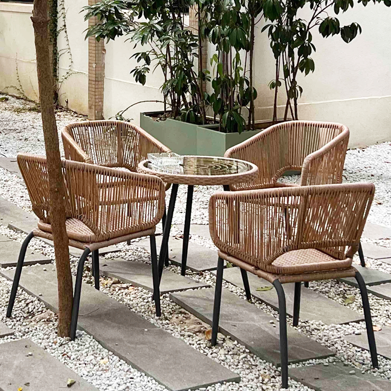 Outdoor Furniture Set: Three-Piece Rattan Garden Chair Set Nordic-Style B&B Dining Chairs with Backrest Rattan Woven Chairs for Relaxation