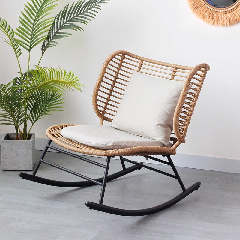 Balcony, outdoor leisure rocking chair, light luxury rattan chair, Nordic style handmade woven rattan sofa, armchair, rocking lounge chair