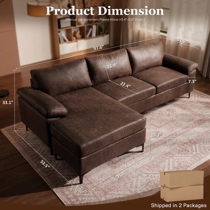 100.40" Reversible Chaise Sofa Suede Fabric