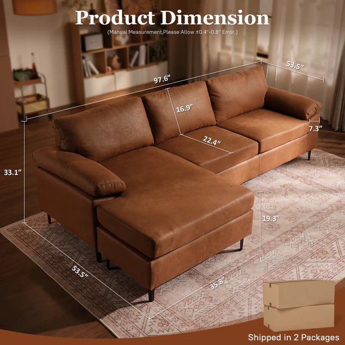 100.40" Reversible Chaise Sofa Suede Fabric