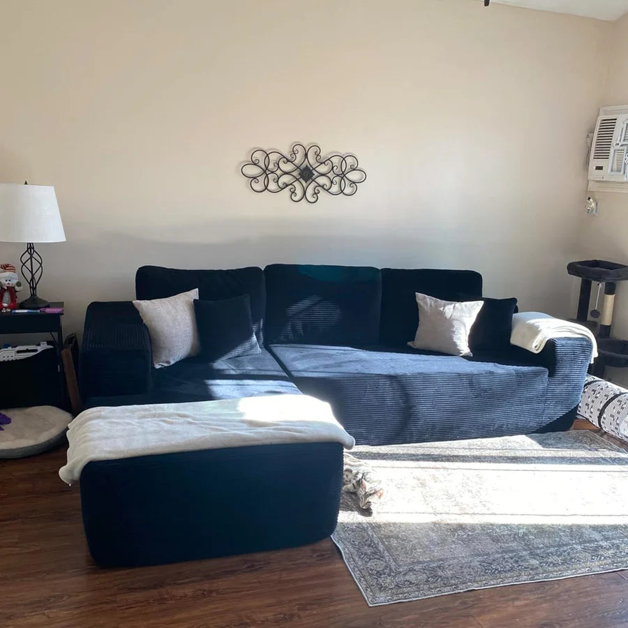 104" L-Shape Modular Couch with Chaise,Corduroy Fabric,No Assembly Required