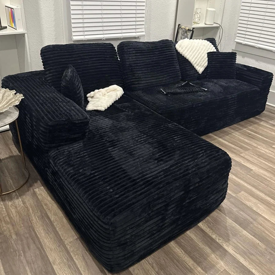 104" L-Shape Modular Couch with Chaise, Plush Corduroy Fabric, No Assembly Required
