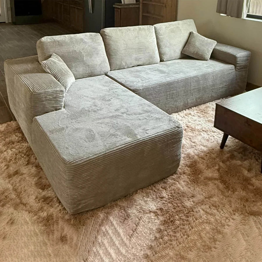 104" L-Shape Modular Couch with Chaise,Corduroy Fabric,No Assembly Required
