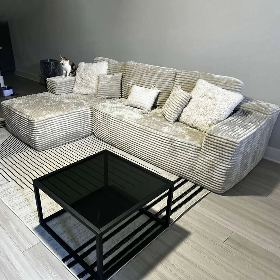 104" L-Shape Modular Couch with Chaise, Plush Corduroy Fabric, No Assembly Required