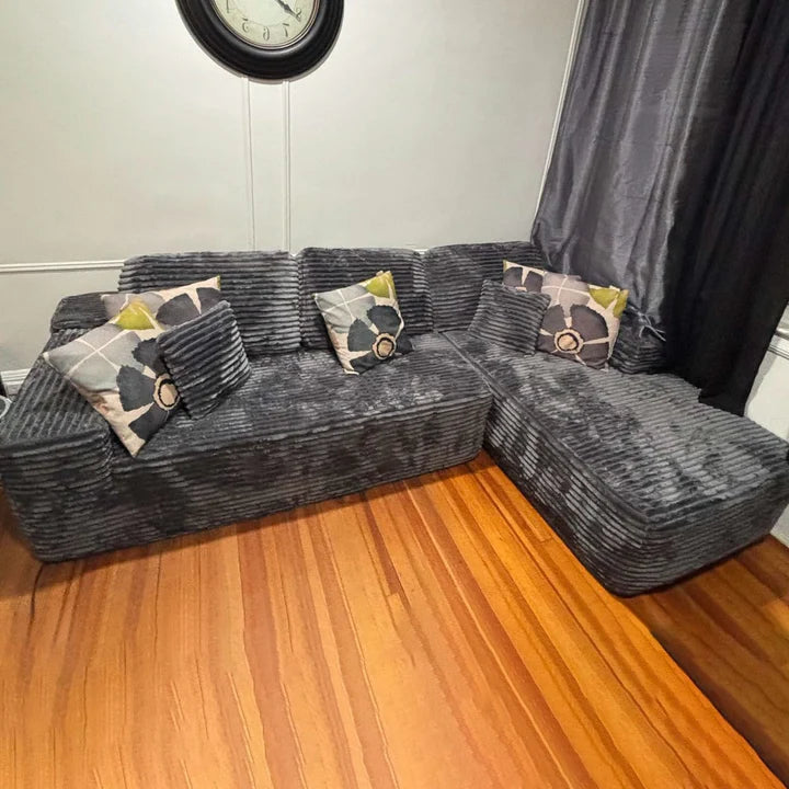 104" L-Shape Modular Couch with Chaise, Plush Corduroy Fabric, No Assembly Required