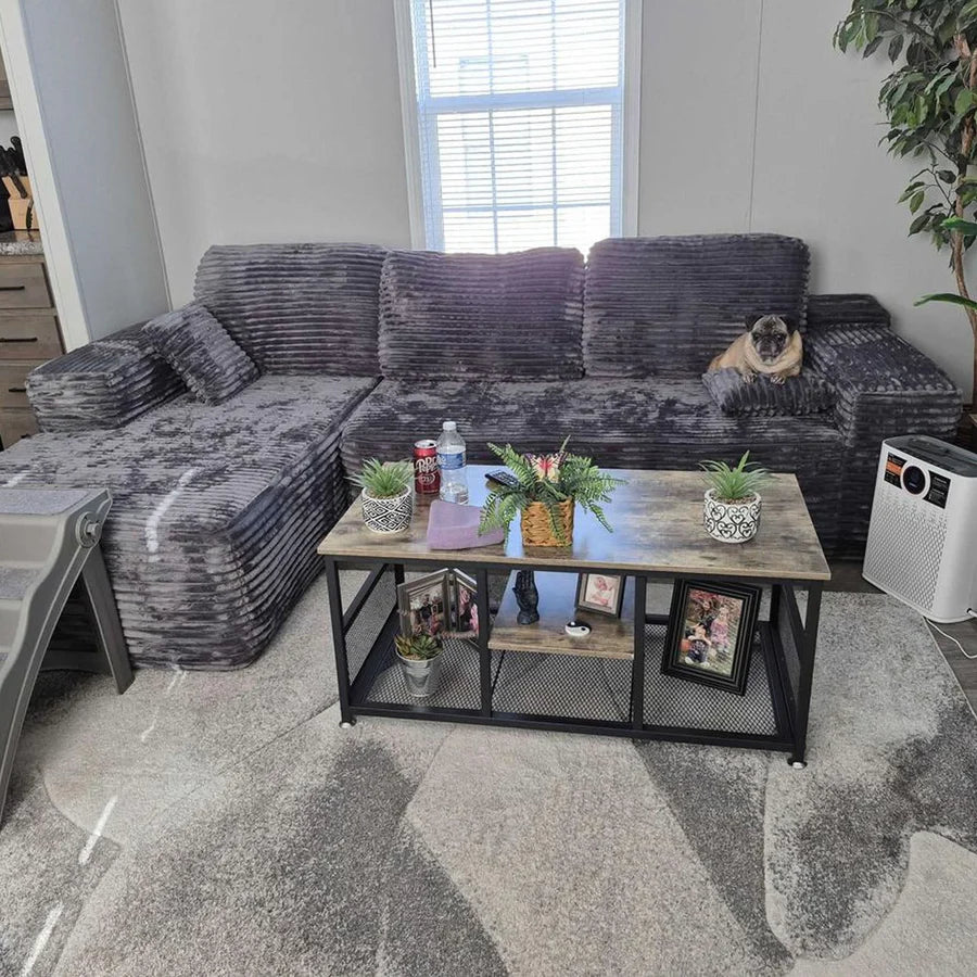 104" L-Shape Modular Couch with Chaise, Plush Corduroy Fabric, No Assembly Required