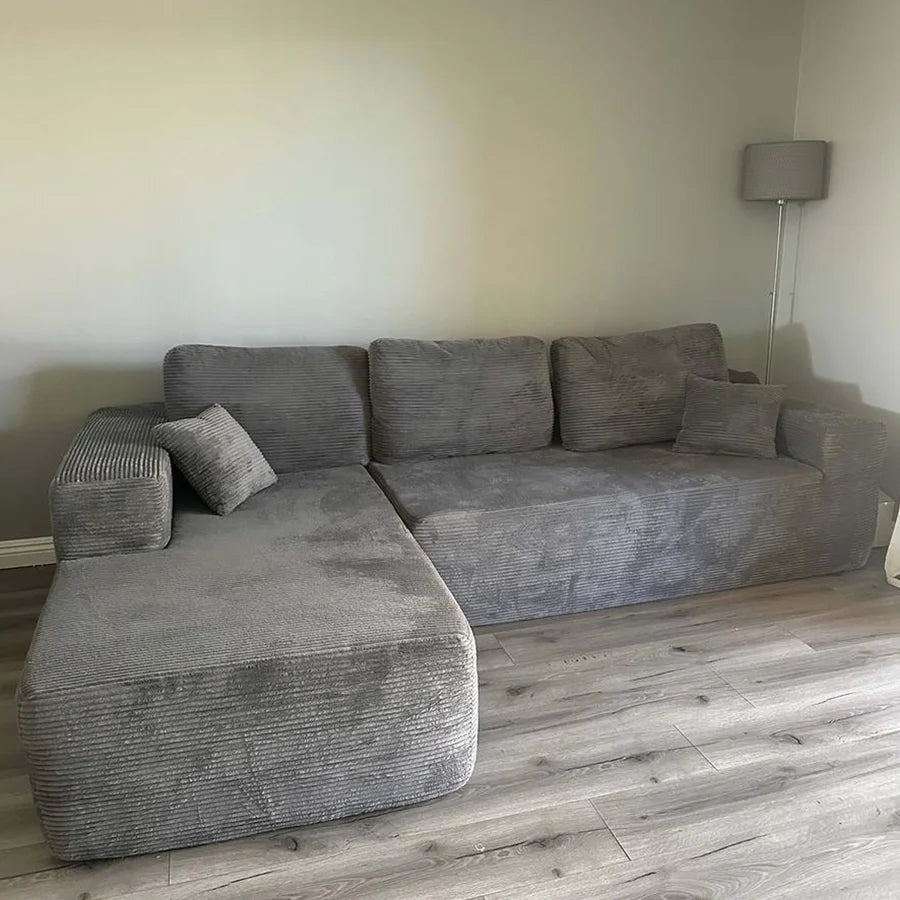 104" L-Shape Modular Couch with Chaise, Plush Corduroy Fabric, No Assembly Required