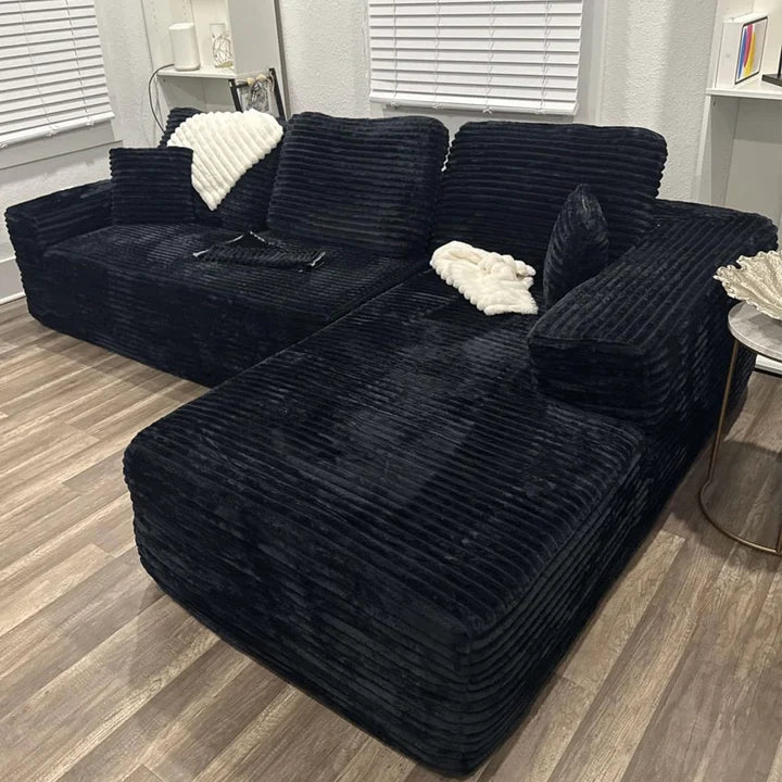 104" L-Shape Modular Couch with Chaise, Plush Corduroy Fabric, No Assembly Required