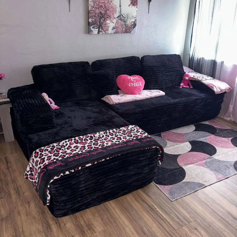 104" L-Shape Modular Couch with Chaise, Plush Corduroy Fabric, No Assembly Required