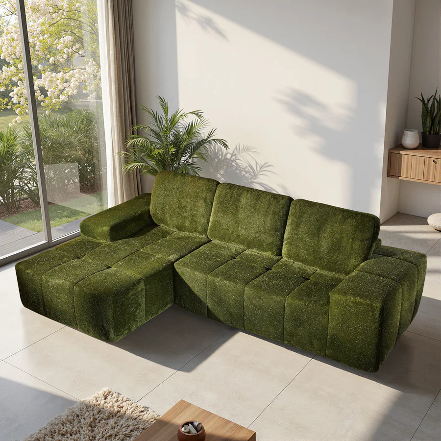 114" Cloud Sectional Sofa - L-Shaped Faux Leather Modular Couch with Deep Seat Chaise