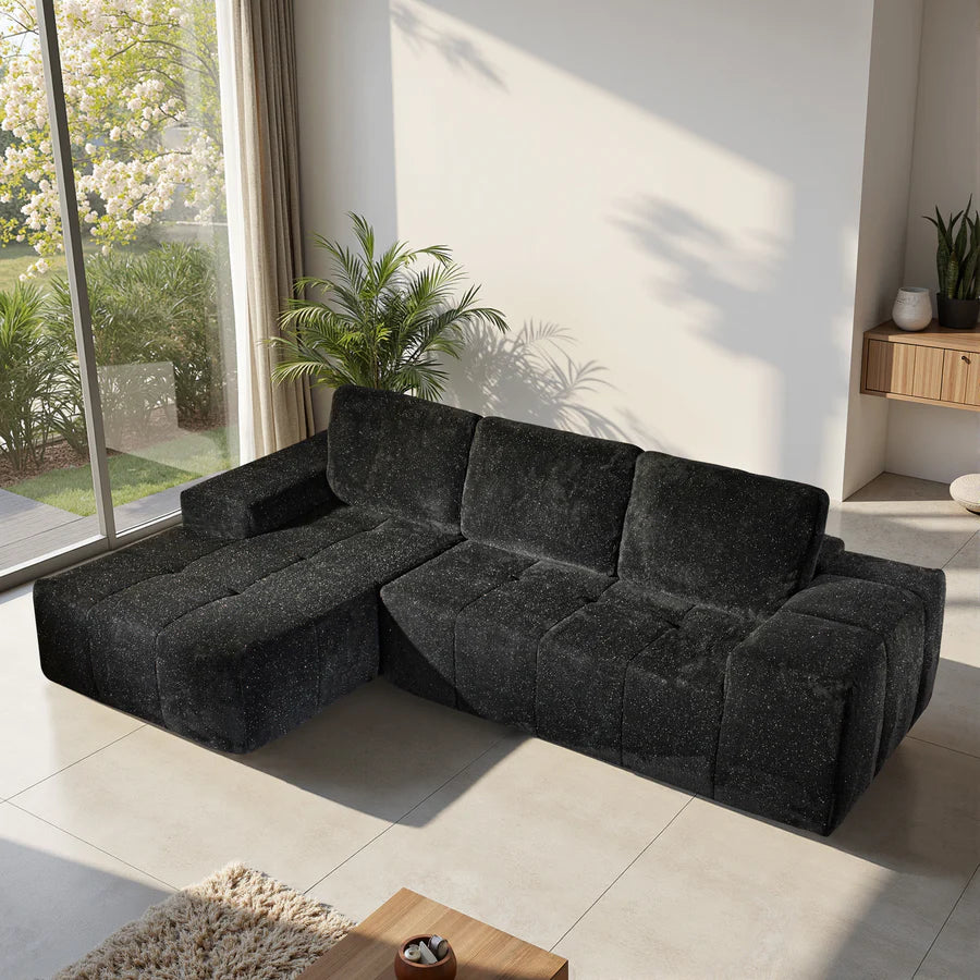 114" Cloud Sectional Sofa - L-Shaped Faux Leather Modular Couch with Deep Seat Chaise