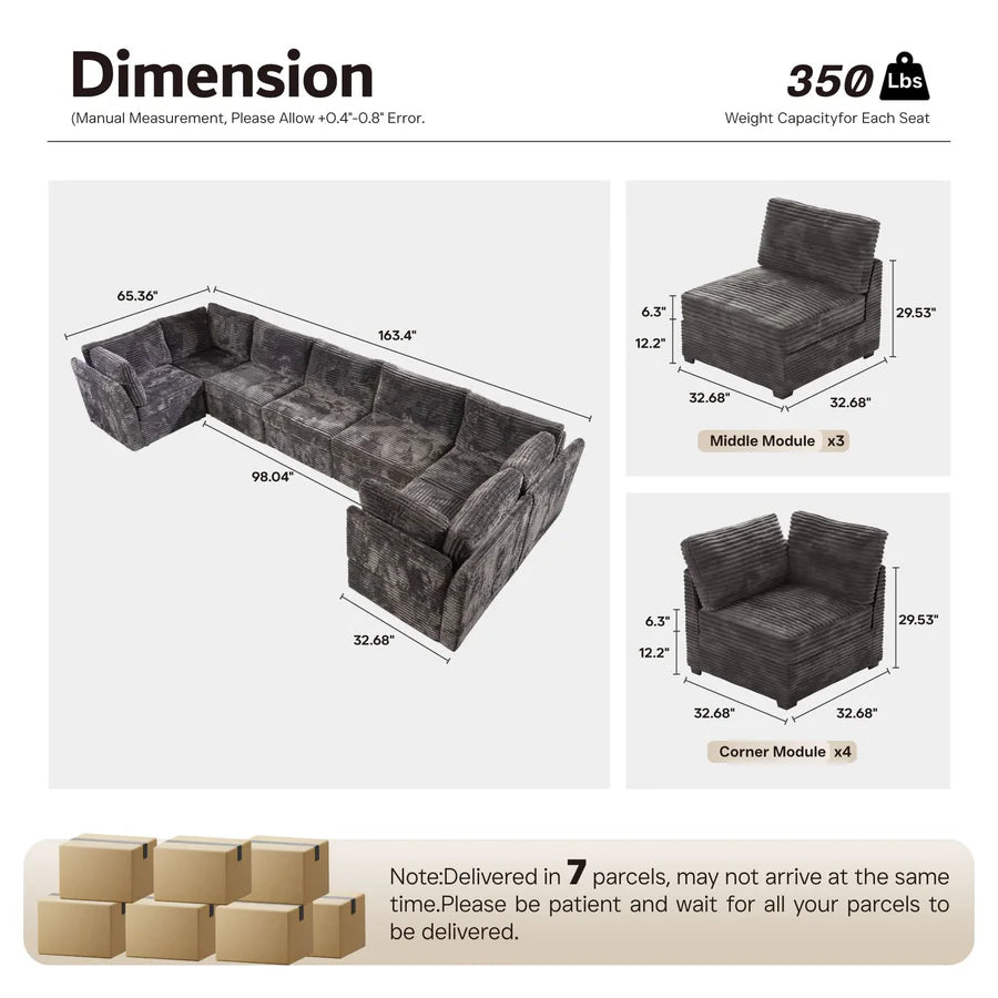 130.7" Modular Sectional Sofa Couch, U-Shaped Minimalist Couches with Oversized Chaise