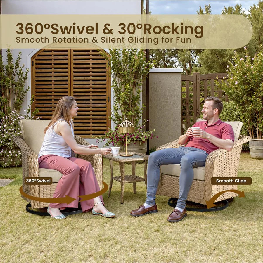 3 Pieces Patio Glider Chair Set, only table (no stools)