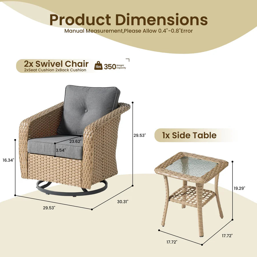3 Pieces Patio Glider Chair Set, only table (no stools)