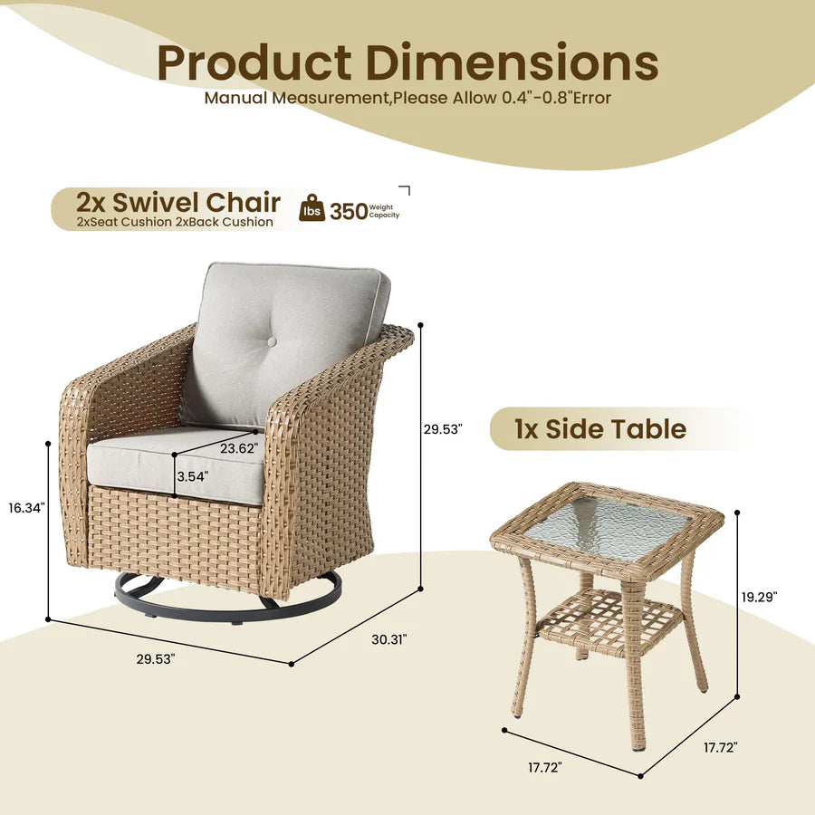 3 Pieces Patio Glider Chair Set, only table (no stools)