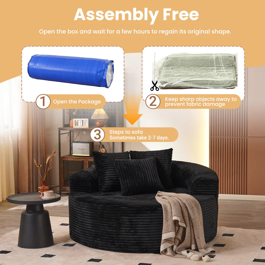 59" O-Shape Modular Couch, Plush Corduroy Fabric, No Assembly Required
