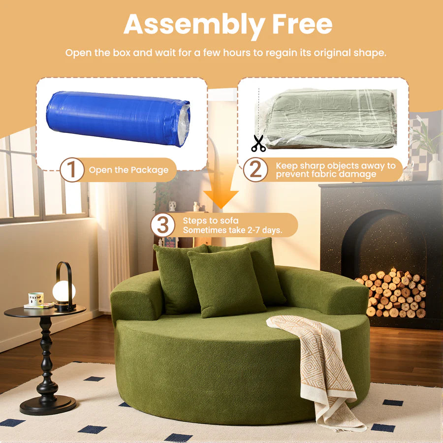 59" O-Shape Modular Couch, Plush Corduroy Fabric, No Assembly Required