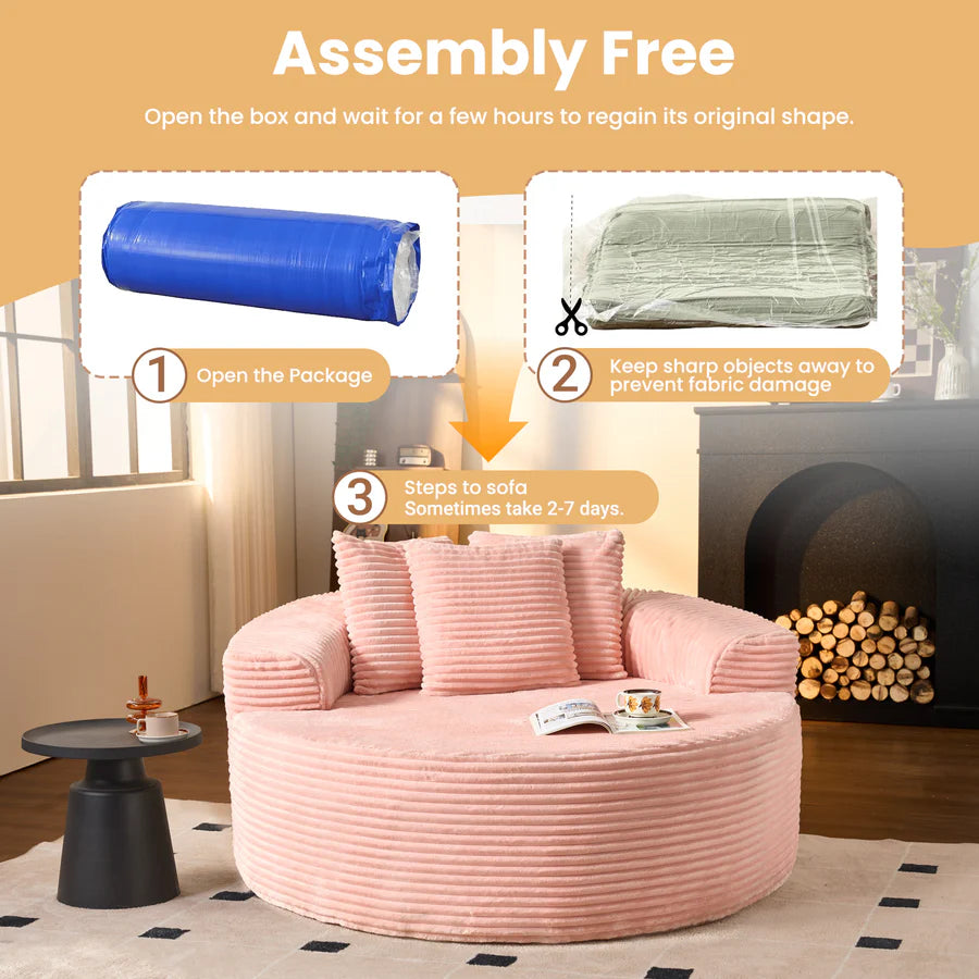 59" O-Shape Modular Couch, Plush Corduroy Fabric, No Assembly Required