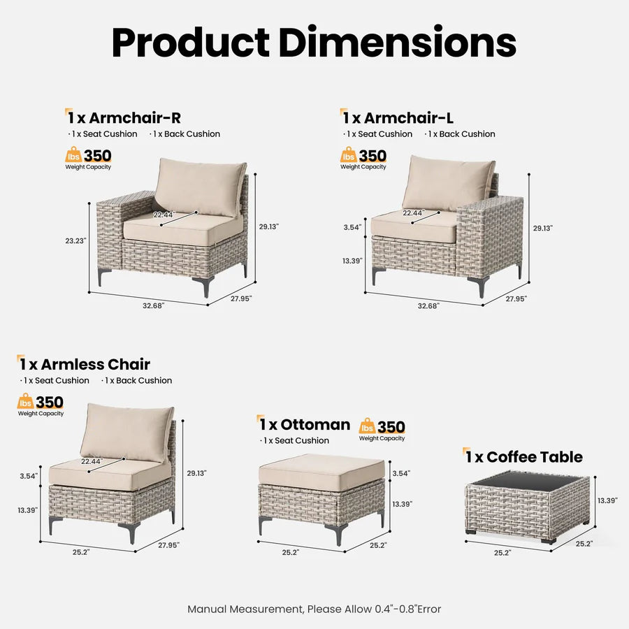5 Pieces Patio Furniture Set Outdoor Sectional Sofa Couch with Comfy Cushions Deep Seat