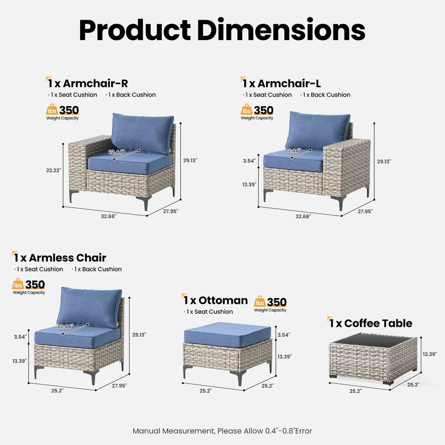 5 Pieces Patio Furniture Set Outdoor Sectional Sofa Couch with Comfy Cushions Deep Seat