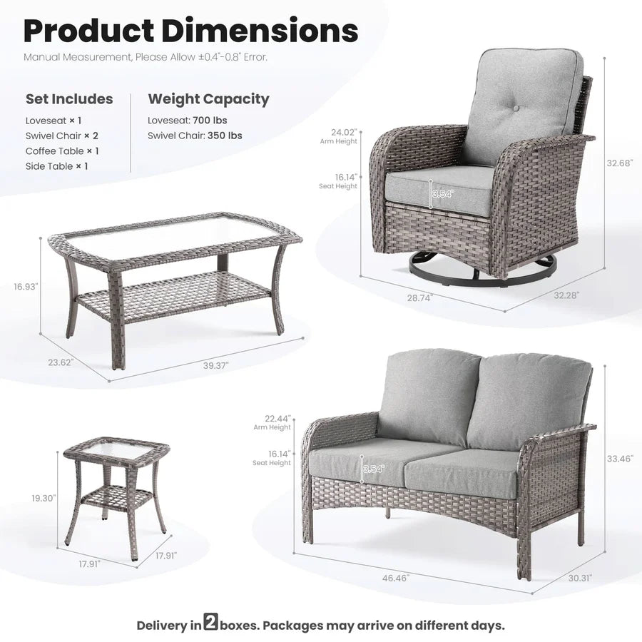 5 Pieces Patio Furniture Set, Outdoor Wicker Sofa with Swivel Chairs