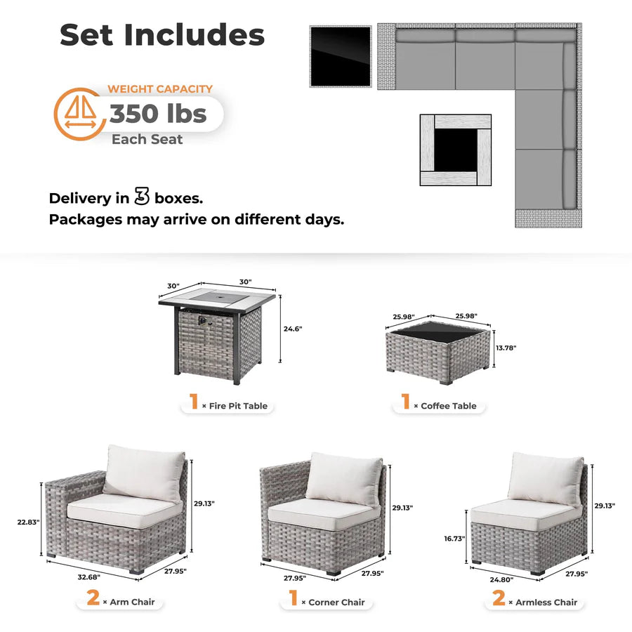7-Piece Outdoor Furniture Set with 7.68'' Wide Armrests