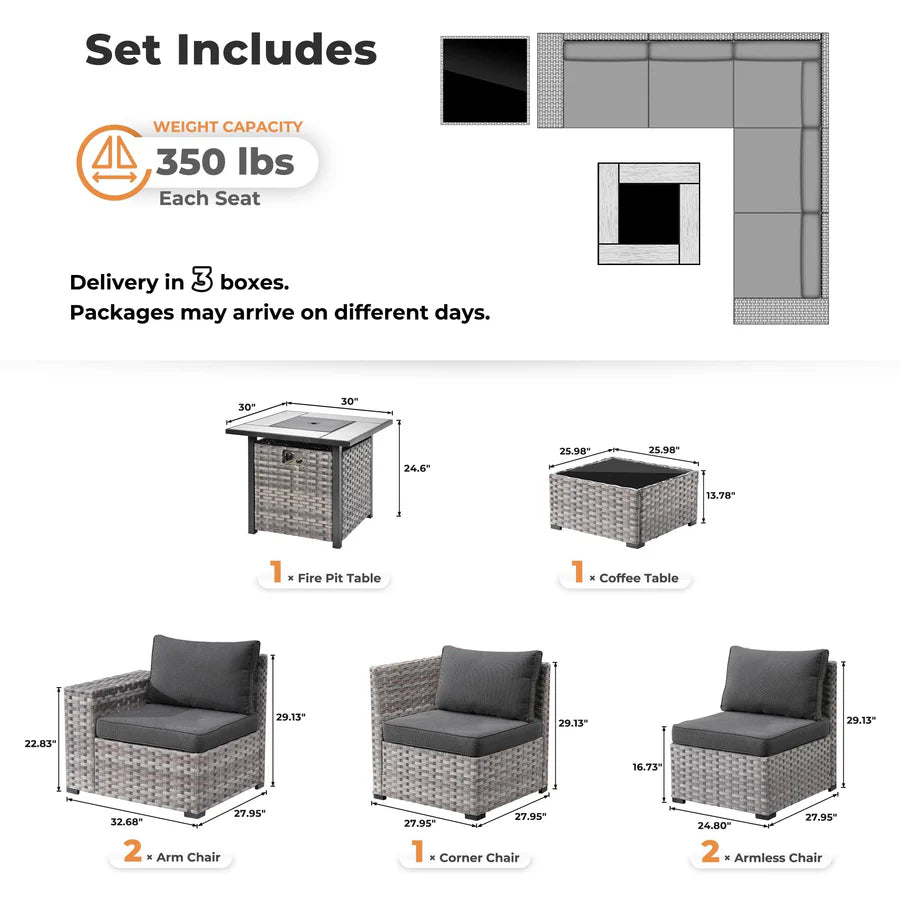 7-Piece Outdoor Furniture Set with 7.68'' Wide Armrests