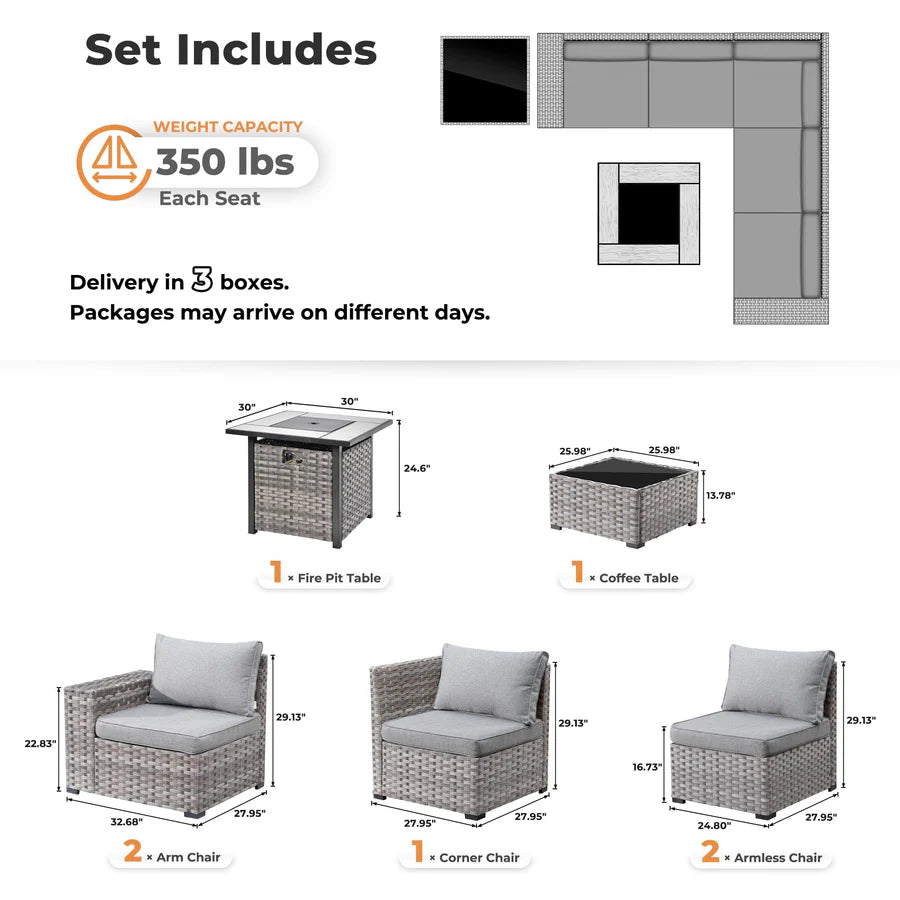 7-Piece Outdoor Furniture Set with 7.68'' Wide Armrests