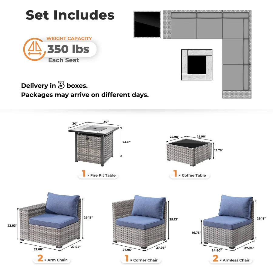 7-Piece Outdoor Furniture Set with 7.68'' Wide Armrests