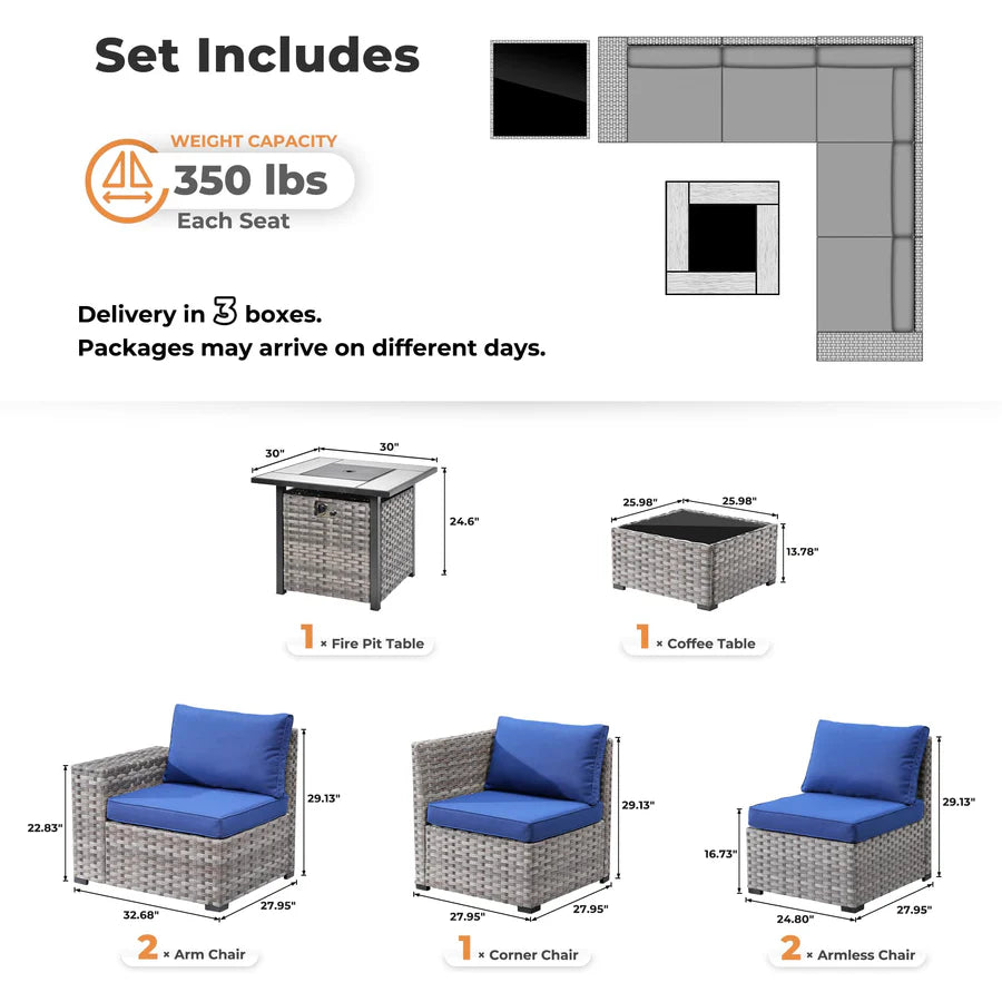 7-Piece Outdoor Furniture Set with 7.68'' Wide Armrests