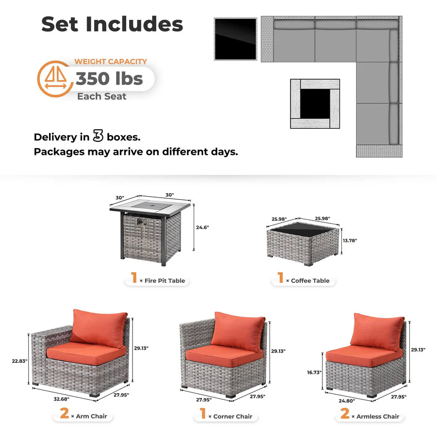 7-Piece Outdoor Furniture Set with 7.68'' Wide Armrests