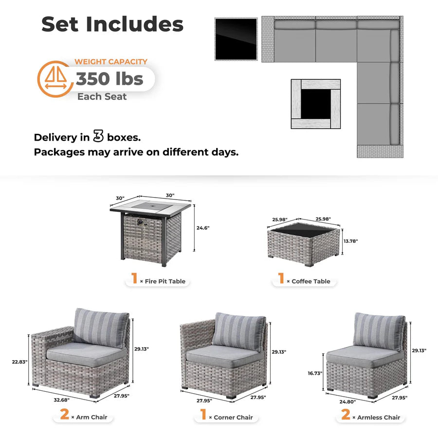 7-Piece Outdoor Furniture Set with 7.68'' Wide Armrests
