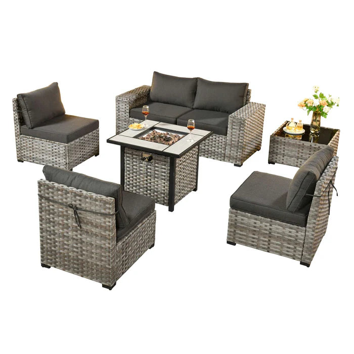 7 Pieces Patio Furniture Set with 7.68'' Broad Handrails and 30'' Fire Pit Table1