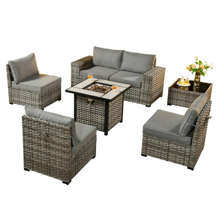 7 Pieces Patio Furniture Set with 7.68'' Broad Handrails and 30'' Fire Pit Table1