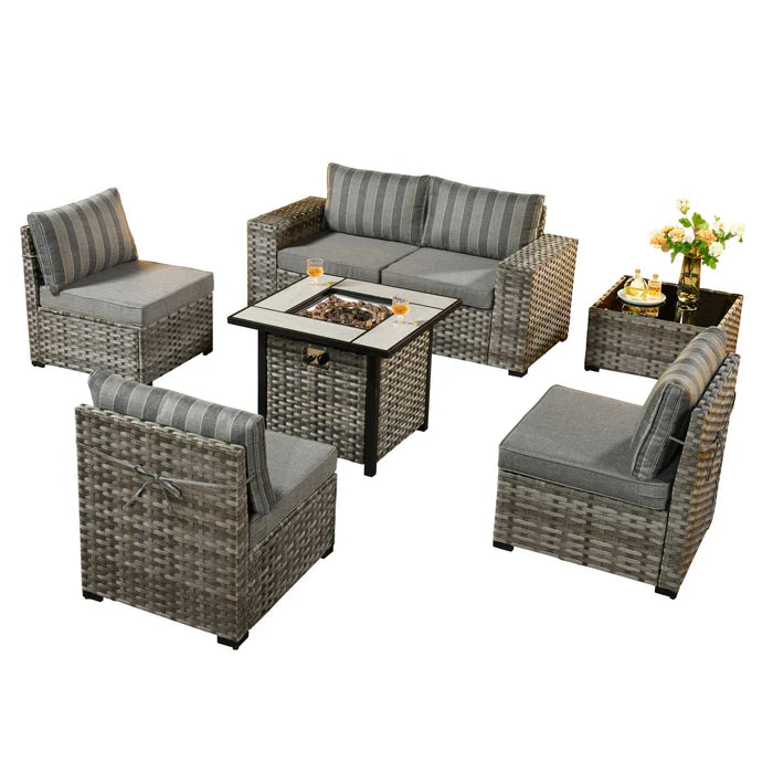 7 Pieces Patio Furniture Set with 7.68'' Broad Handrails and 30'' Fire Pit Table1