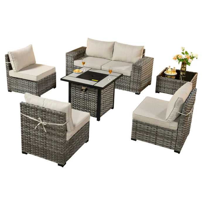 7 Pieces Patio Furniture Set with 7.68'' Broad Handrails and 30'' Fire Pit Table1