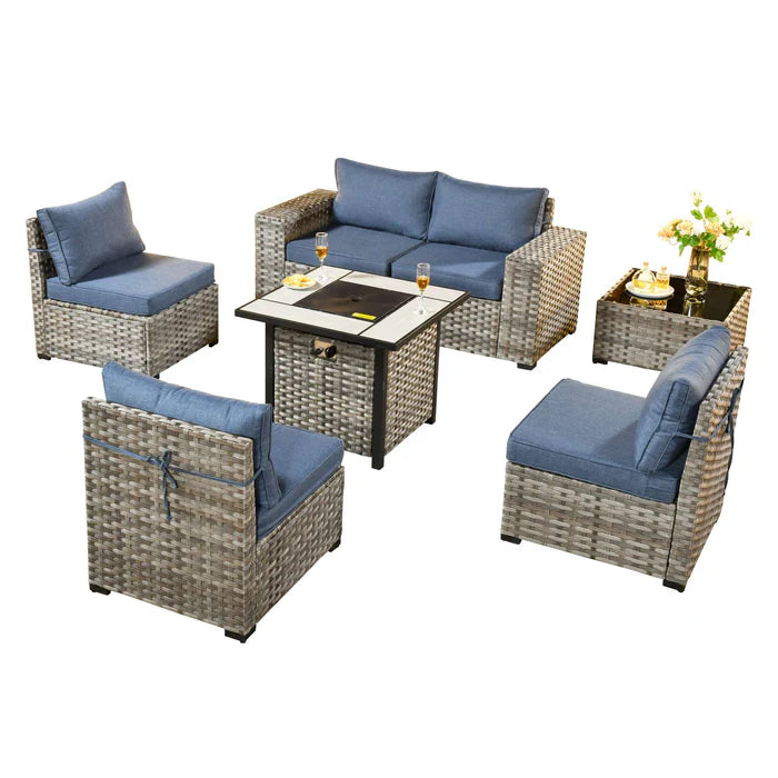 7 Pieces Patio Furniture Set with 7.68'' Broad Handrails and 30'' Fire Pit Table1