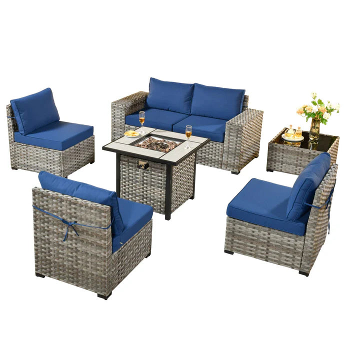 7 Pieces Patio Furniture Set with 7.68'' Broad Handrails and 30'' Fire Pit Table1