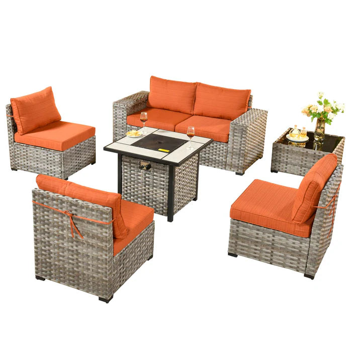 7 Pieces Patio Furniture Set with 7.68'' Broad Handrails and 30'' Fire Pit Table1