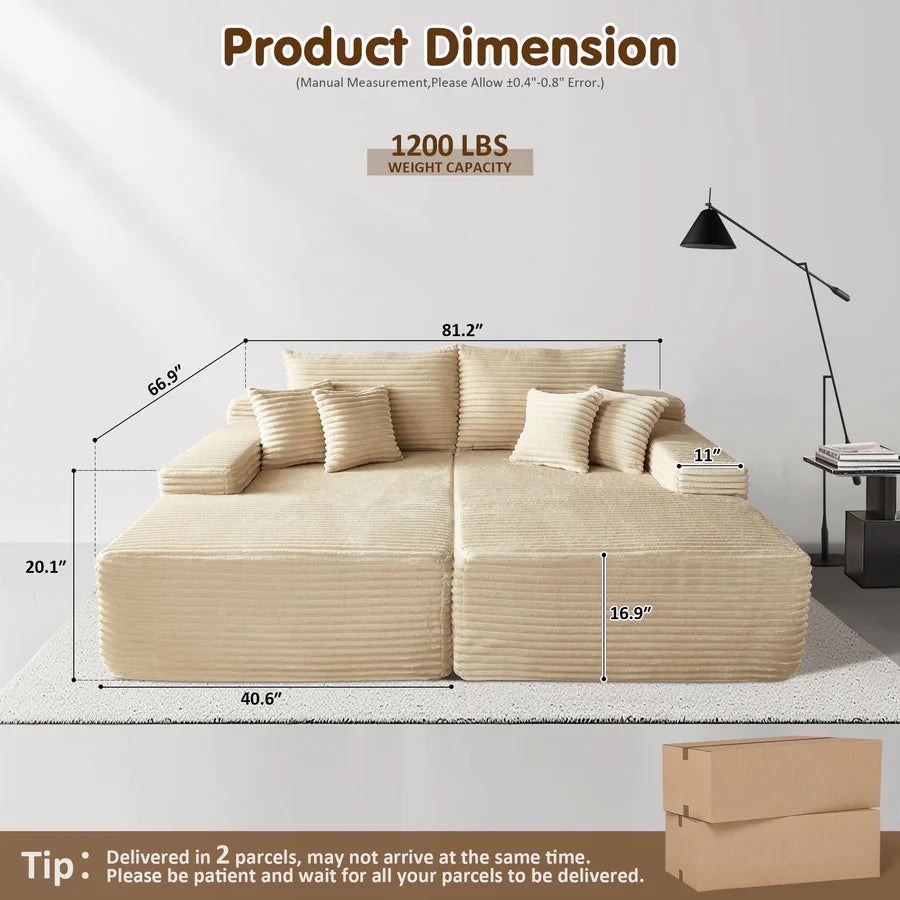 81" Boneless Sofa, Sleeper Couch, No Assembly Required