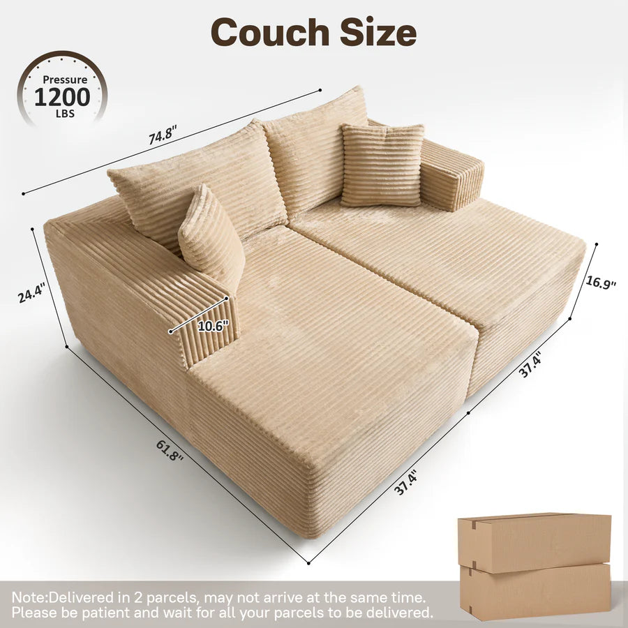 81" Boneless Sofa, Sleeper Couch, No Assembly Required