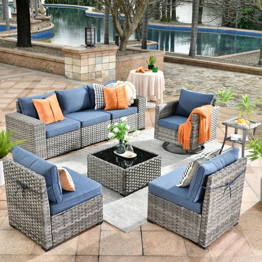 8 Pieces Patio Furniture Set, Outdoor Sectional Sofa with Swivel Rocking Chair