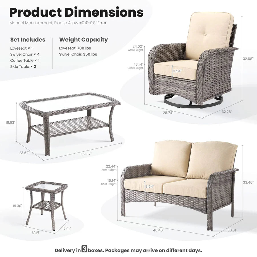 8 Pieces Patio Furniture Set, Outdoor Wicker Sofa with Swivel Chairs
