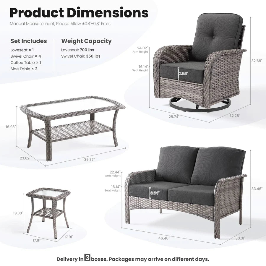 8 Pieces Patio Furniture Set, Outdoor Wicker Sofa with Swivel Chairs