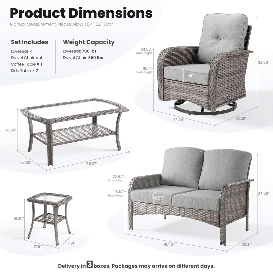 8 Pieces Patio Furniture Set, Outdoor Wicker Sofa with Swivel Chairs
