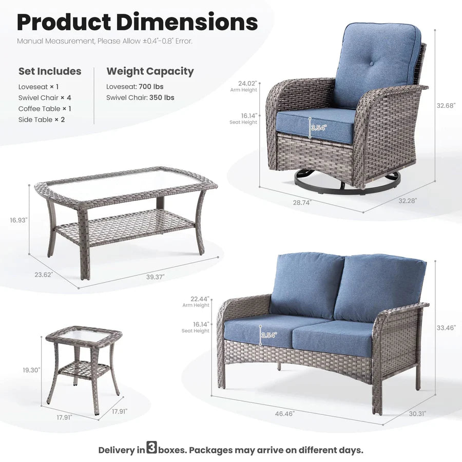 8 Pieces Patio Furniture Set, Outdoor Wicker Sofa with Swivel Chairs